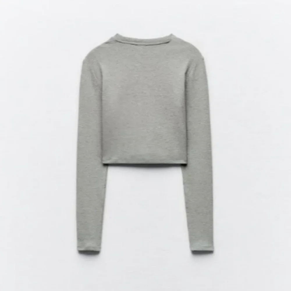 Zara | Cotton Trafaluc Cropped Long Sleeve Cotton Shirt | Heather Gray | Size M - Picture 2 of 6